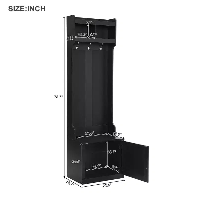 Arbre d'entrée minimaliste mince 23,6''W avec banc, porte-manteau multifonctionnel avec 6 crochets et armoire de rangement 4M - ModernLuxe