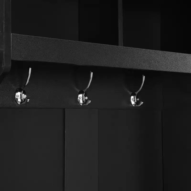 Arbre d'entrée minimaliste mince 23,6''W avec banc, porte-manteau multifonctionnel avec 6 crochets et armoire de rangement 4M - ModernLuxe