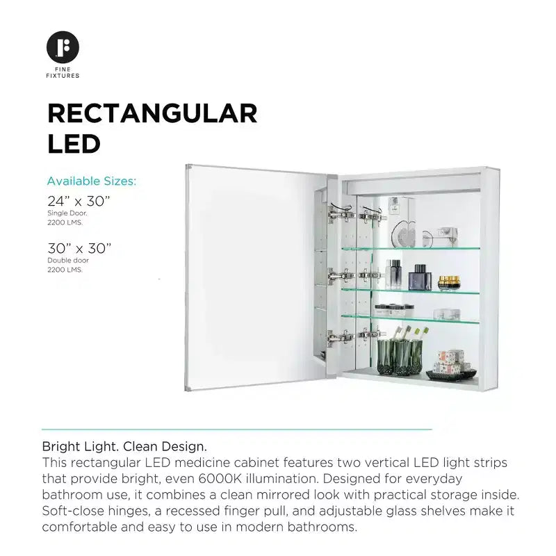 Armoire à pharmacie de salle de bain Fine Fixtures, aluminium, encastrée/en surface, miroir avec LED