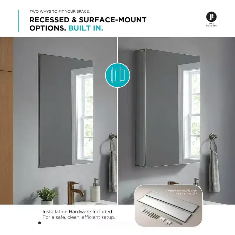 Armoire à pharmacie de salle de bain Fine Fixtures, aluminium, encastrée/en surface, miroir avec LED