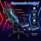 Chaise de jeu e-sport réglable Costway avec appuie-tête rembourré, support lombaire bleu/noir/gris/rouge