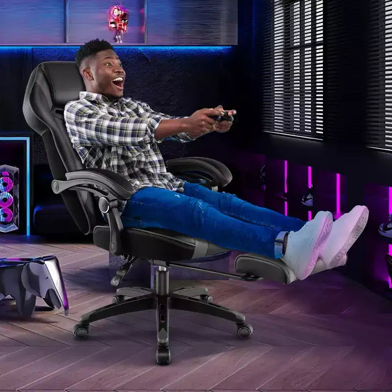 Chaise de jeu e-sport réglable Costway avec appuie-tête rembourré, support lombaire bleu/noir/gris/rouge