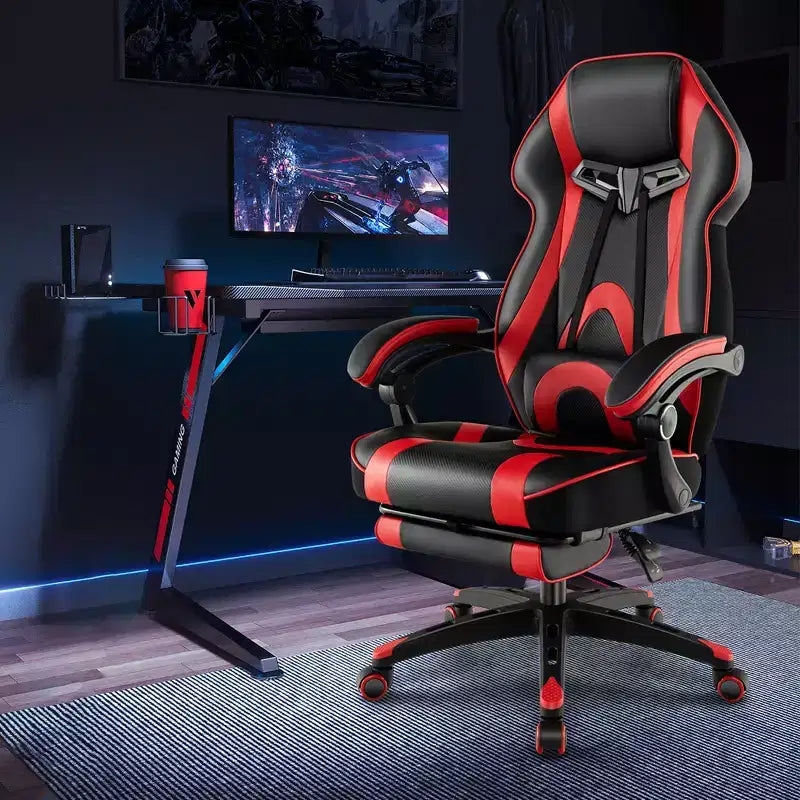 Chaise de jeu e-sport réglable Costway avec appuie-tête rembourré, support lombaire bleu/noir/gris/rouge