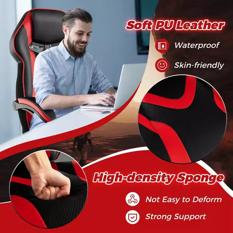 Chaise de jeu e-sport réglable Costway avec appuie-tête rembourré, support lombaire bleu/noir/gris/rouge
