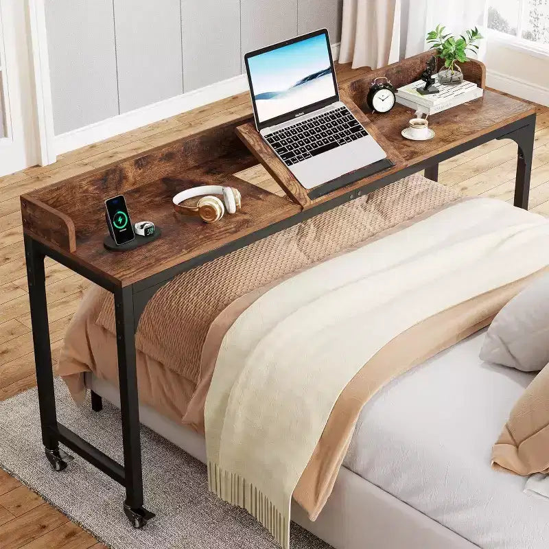 Table de lit Queen Size Lantine, bureau de lit avec support inclinable réglable, chariot mobile pour ordinateur portable, bureau d'ordinateur pour la maison et l'hôpital