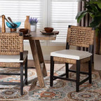 bali & pari Alise Modern Bohemian Dark Brown Mahogany Wood and Seagrass Dining Chair