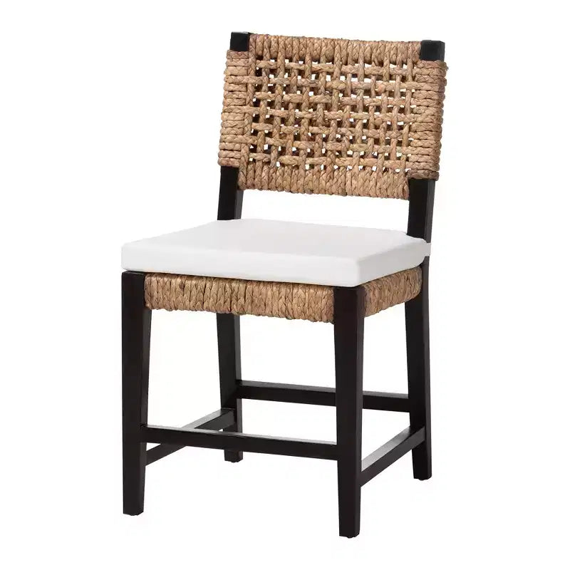 Chaise de salle à manger Alise Modern Bohemian bali & pari en bois d'acajou brun foncé et jonc de mer