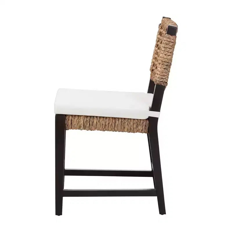 Chaise de salle à manger Alise Modern Bohemian bali & pari en bois d'acajou brun foncé et jonc de mer