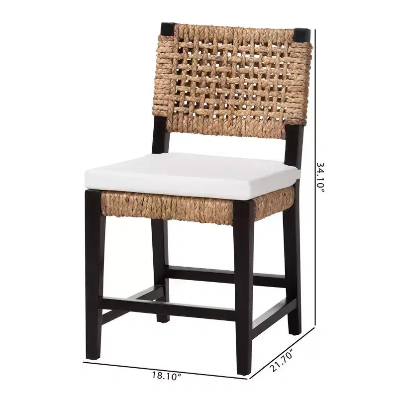Chaise de salle à manger Alise Modern Bohemian bali & pari en bois d'acajou brun foncé et jonc de mer