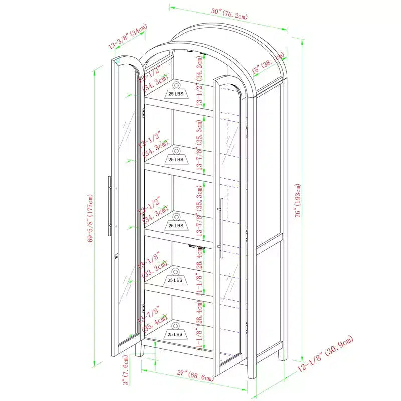 Bibliothèque-vitrine arquée Saracina Home à 5 étagères de 76 po