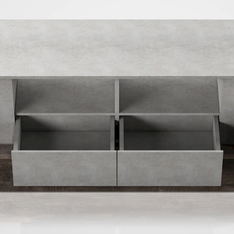 Meuble TV Geso industriel chêne et gris clair 4 étagères 180 cm