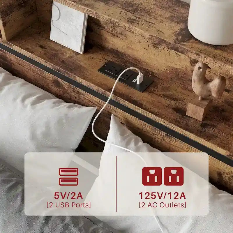 Lit plateforme Queen avec tête de lit de rangement à tiroirs