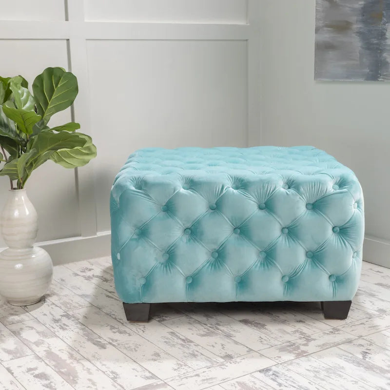 Jaymee Ottoman en Velours Capitonnage Moderne et Glamour