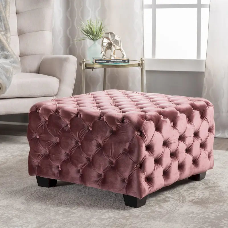 Jaymee Ottoman en Velours Capitonnage Moderne et Glamour