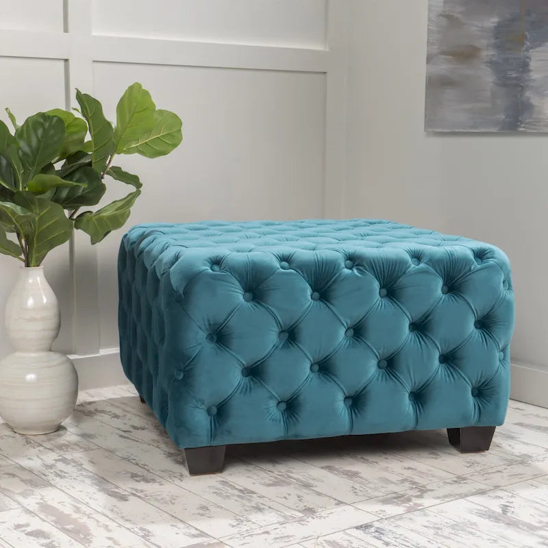 Jaymee Ottoman en Velours Capitonnage Moderne et Glamour