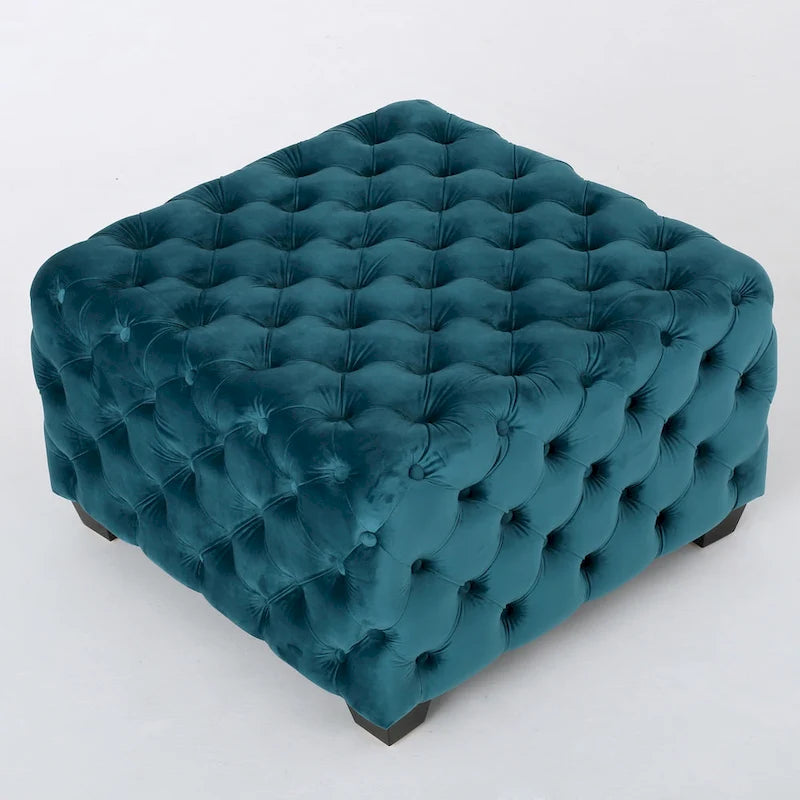 Jaymee Ottoman en Velours Capitonnage Moderne et Glamour