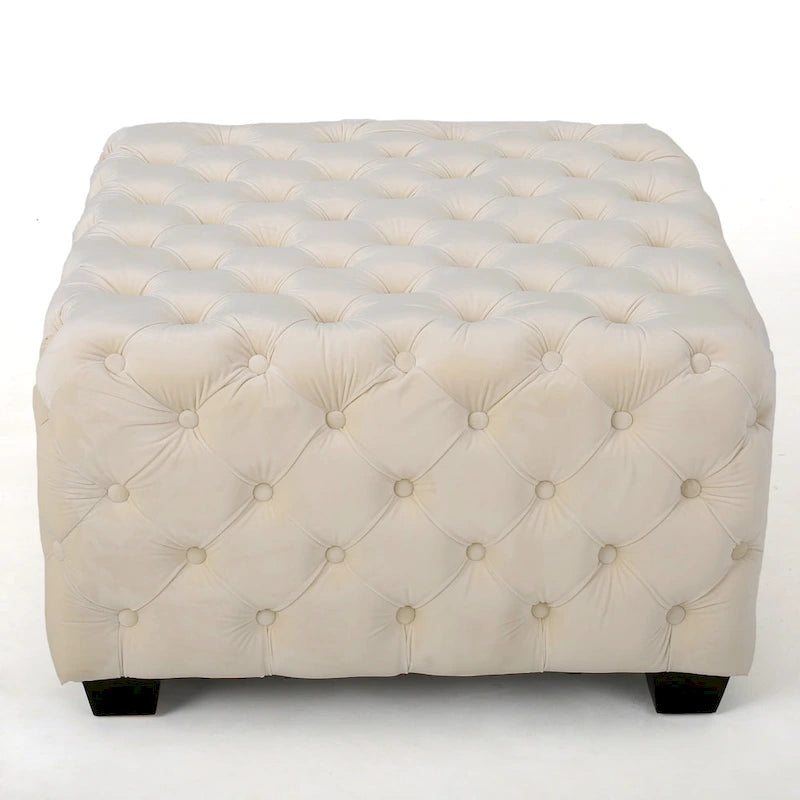 Jaymee Ottoman en Velours Capitonnage Moderne et Glamour