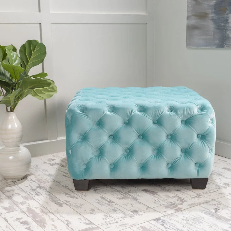 Jaymee Ottoman en Velours Capitonnage Moderne et Glamour