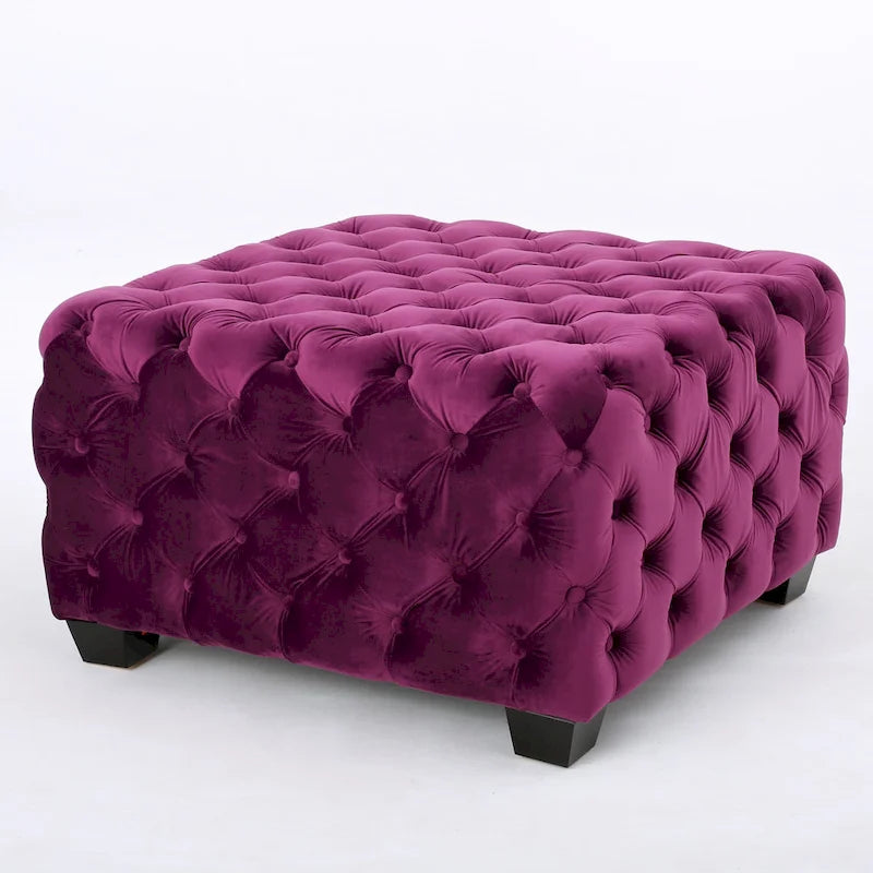 Jaymee Ottoman en Velours Capitonnage Moderne et Glamour