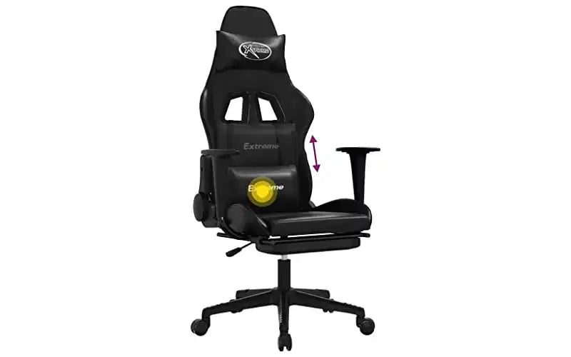 vidaXL Fauteuil de massage Gaming avec repose-pieds, Noir, Similicuir