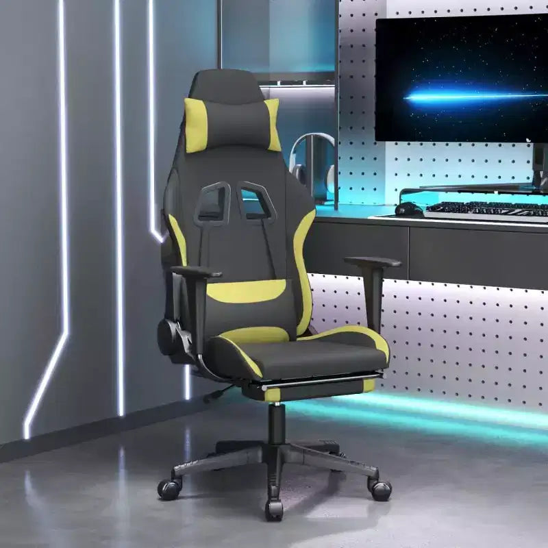 vidaXL Chaise de jeu massante avec repose-pieds, noir et vert clair, tissu
