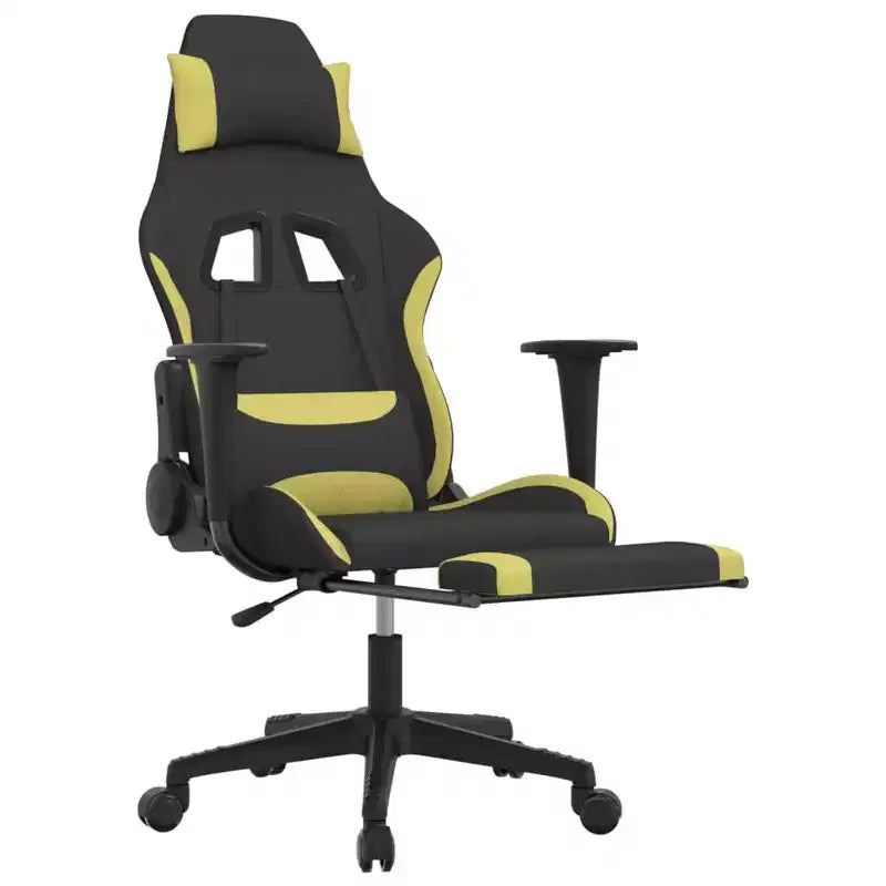 vidaXL Chaise de jeu massante avec repose-pieds, noir et vert clair, tissu
