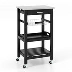 Costway Desserte de cuisine compacte à roulettes avec plateau en acier inoxydable, panier, Noir/Gris/Blanc