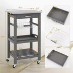 Costway Desserte de cuisine compacte à roulettes avec plateau en acier inoxydable, panier, Noir/Gris/Blanc