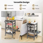 Costway Desserte de cuisine compacte à roulettes avec plateau en acier inoxydable, panier, Noir/Gris/Blanc