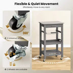 Costway Desserte de cuisine compacte à roulettes avec plateau en acier inoxydable, panier, Noir/Gris/Blanc