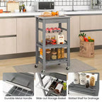 Costway Desserte de cuisine compacte à roulettes avec plateau en acier inoxydable, panier, Noir/Gris/Blanc