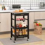 Costway Desserte de cuisine compacte à roulettes avec plateau en acier inoxydable, panier, Noir/Gris/Blanc