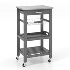 Costway Desserte de cuisine compacte à roulettes avec plateau en acier inoxydable, panier, Noir/Gris/Blanc