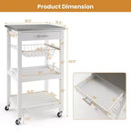 Costway Desserte de cuisine compacte à roulettes avec plateau en acier inoxydable, panier, Noir/Gris/Blanc