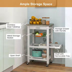 Costway Desserte de cuisine compacte à roulettes avec plateau en acier inoxydable, panier, Noir/Gris/Blanc