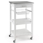 Costway Desserte de cuisine compacte à roulettes avec plateau en acier inoxydable, panier, Noir/Gris/Blanc