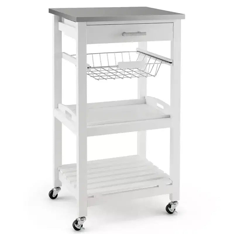 Costway Desserte de cuisine compacte à roulettes avec plateau en acier inoxydable, panier, Noir/Gris/Blanc