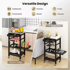 Costway Desserte de cuisine compacte à roulettes avec plateau en acier inoxydable, panier, Noir/Gris/Blanc
