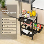 Costway Desserte de cuisine compacte à roulettes avec plateau en acier inoxydable, panier, Noir/Gris/Blanc