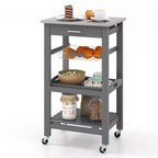Costway Desserte de cuisine compacte à roulettes avec plateau en acier inoxydable, panier, Noir/Gris/Blanc