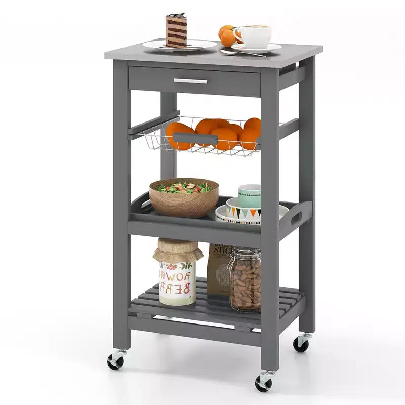 Costway Desserte de cuisine compacte à roulettes avec plateau en acier inoxydable, panier, Noir/Gris/Blanc
