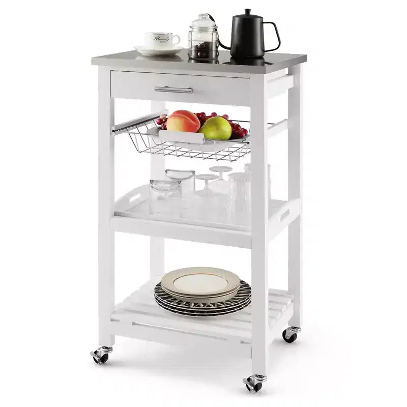 Costway Desserte de cuisine compacte à roulettes avec plateau en acier inoxydable, panier, Noir/Gris/Blanc
