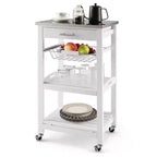 Costway Desserte de cuisine compacte à roulettes avec plateau en acier inoxydable, panier, Noir/Gris/Blanc