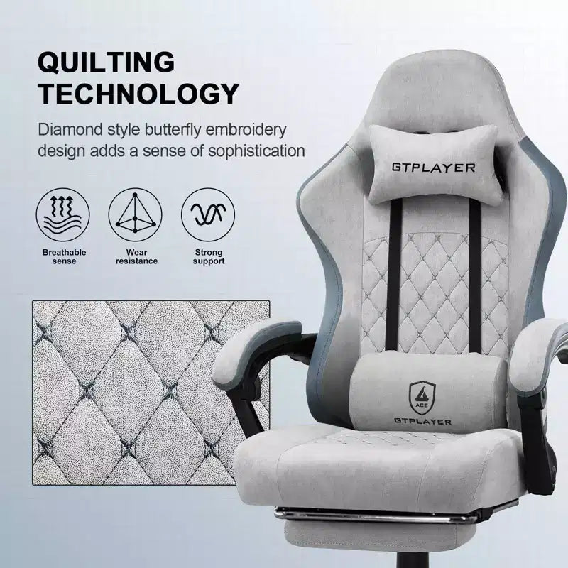 Chaise de jeu GTPLAYER, chaise de bureau en tissu avec accoudoirs liés, chaise d'ordinateur ergonomique