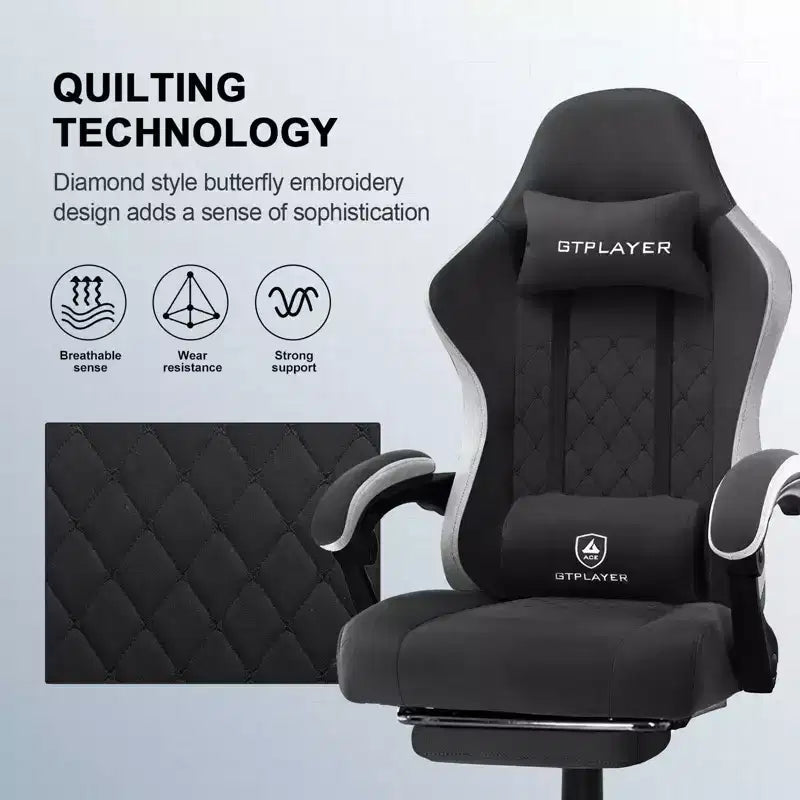 Chaise de jeu GTPLAYER, chaise de bureau en tissu avec accoudoirs liés, chaise d'ordinateur ergonomique