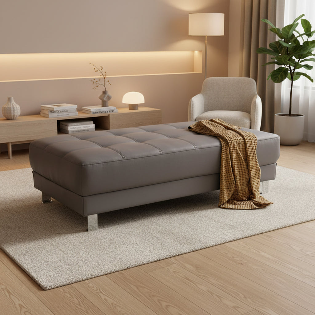 Faux Leather Tufted Ottoman