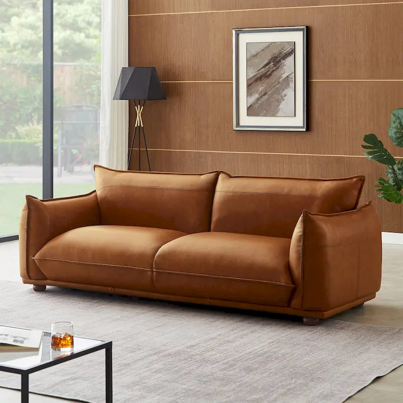 Canapé de luxe moderne Manar Mid-Century en cuir véritable