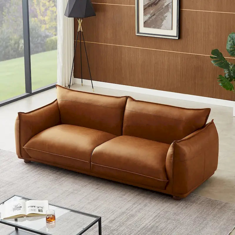 Canapé de luxe moderne Manar Mid-Century en cuir véritable
