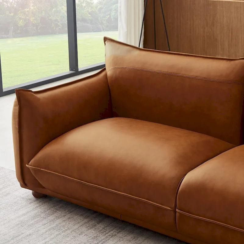 Canapé de luxe moderne Manar Mid-Century en cuir véritable
