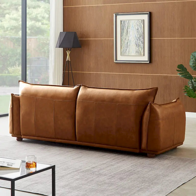 Canapé de luxe moderne Manar Mid-Century en cuir véritable